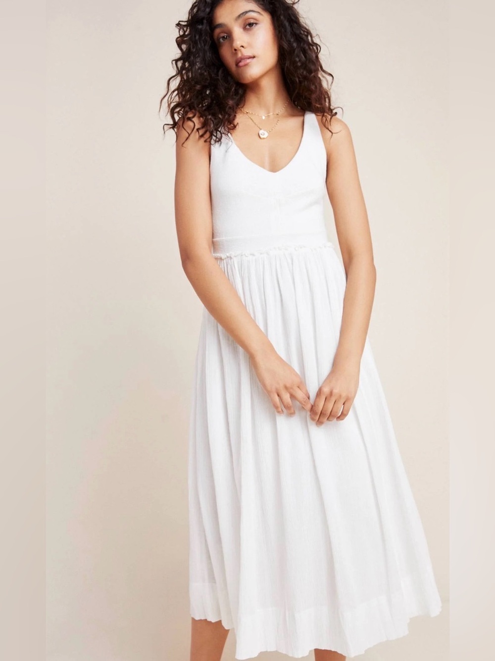 Anthropologie White cotton Maxi Dress women’s size M #classic